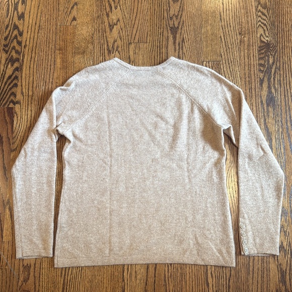 J. McLaughlin Jamey Tan Crew Neck Cashmere Sweater with Button Sleeve Accents M - Picture 6 of 11